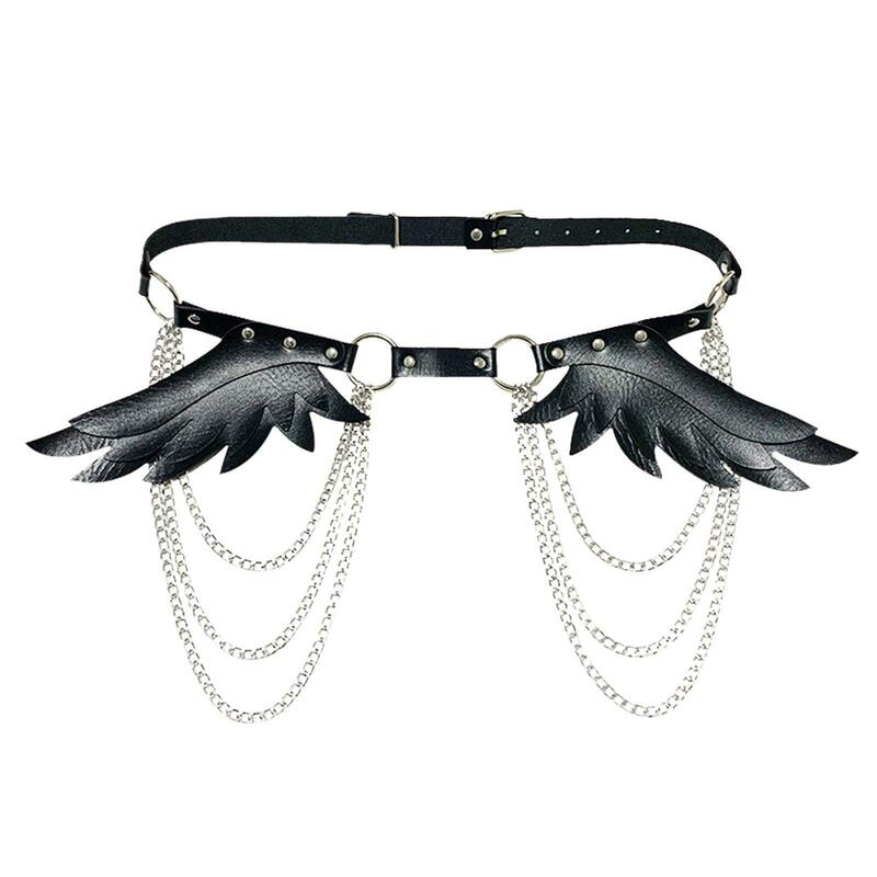 Punk Waist Chain Belt Adjustable Clothing Accessories Fashion with Wing Body Belt for Jeans Pants Cosplay Party Rave Outfit
