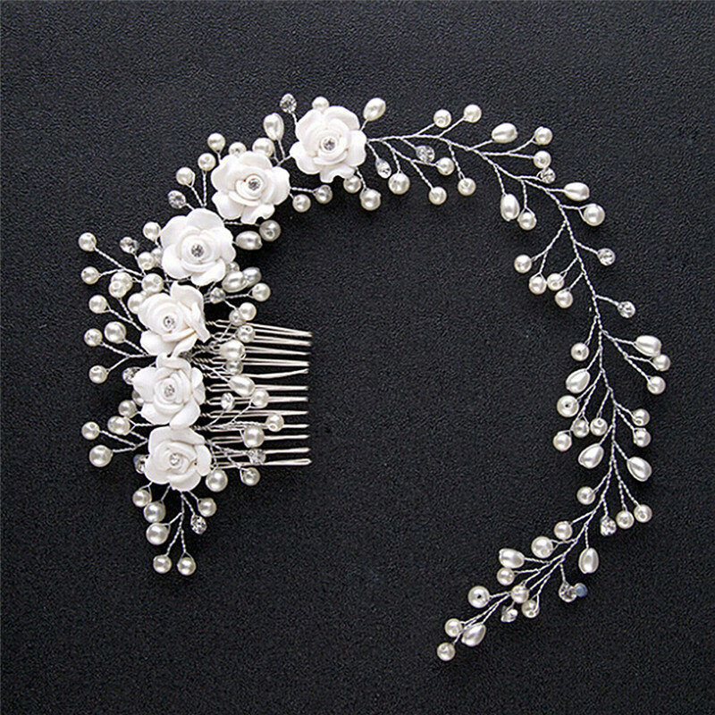 Sisir rambut pernikahan warna rambut buatan mutiara aksesori rambut untuk hiasan kepala bunga pengantin perhiasan ornamen rambut pengantin wanita