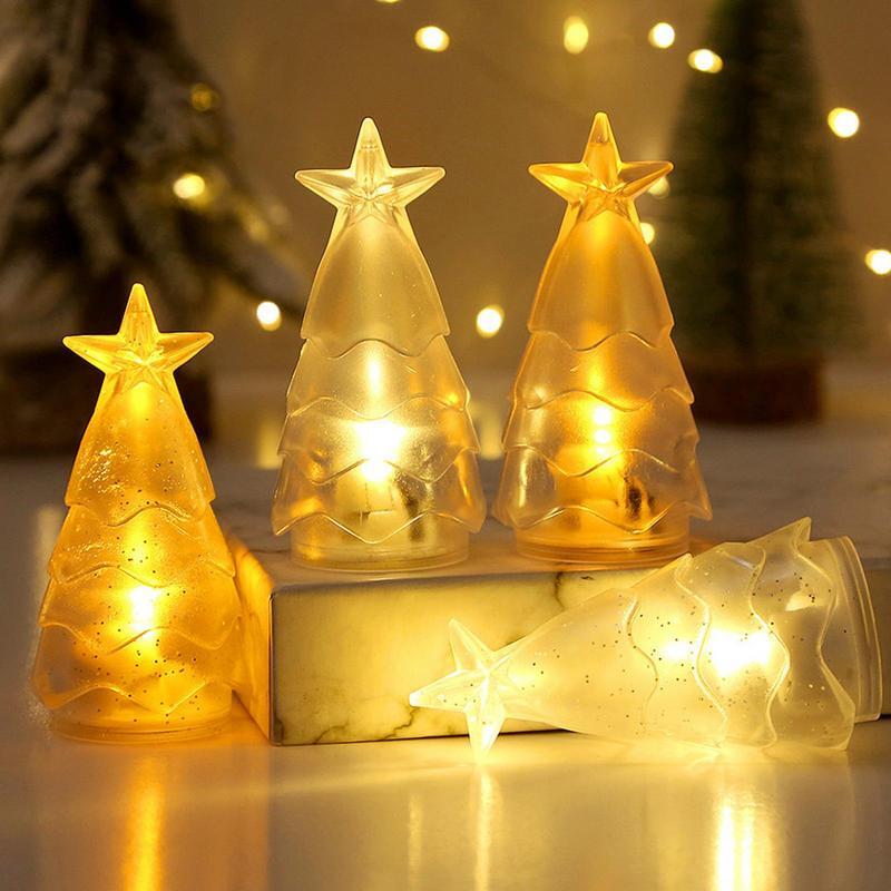 LED Christmas Tree Night Light Desktop Ornaments Xmas Decoration Electronic Candle Lights Home New Year Party Atmosphere Lamps
