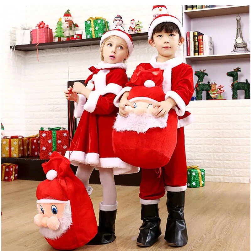 Set pakaian Natal Anak laki-laki perempuan, kostum Cosplay Natal Sinterklas, Set celana dan sabuk jubah untuk anak laki-laki dan perempuan