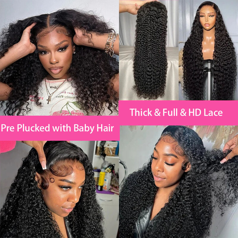 Black curly 13x6 40 inch hd lace frontal wig deep water wave human hair 100% brazilian choice for women cheap on sale clearance