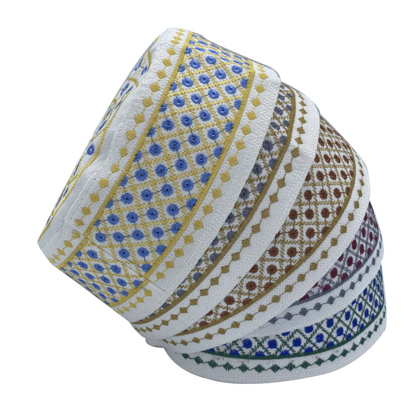 Chapéu de oração árabe dos homens muçulmanos chapéus de algodão bordado masculino arábia islâmica acessórios de vestuário turbante musulman médio oriente bonés
