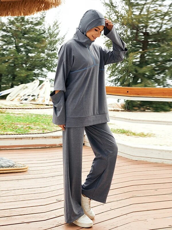 2022 Frühling Frauen muslimische Sport bekleidung 3 stücke Set Active wear Laufen arabische Truthahn Sport bekleidung im Freien islamische bescheidene aktive Fitness bekleidung