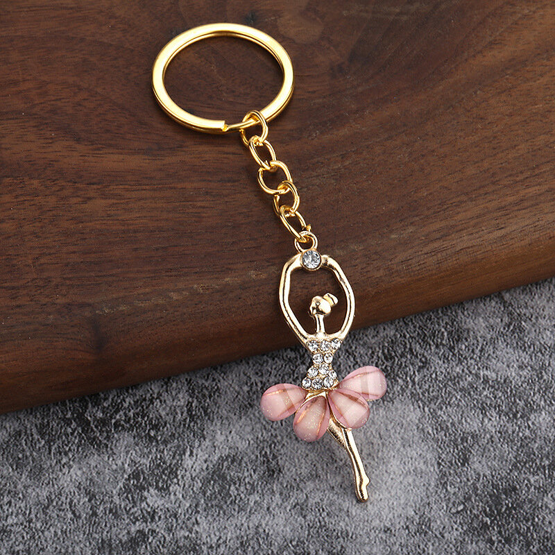 Crystal Ballet Dance Girl Key Chain Alloys Pendant Car Key Ring Backpack Charms Bag Decor Accessories