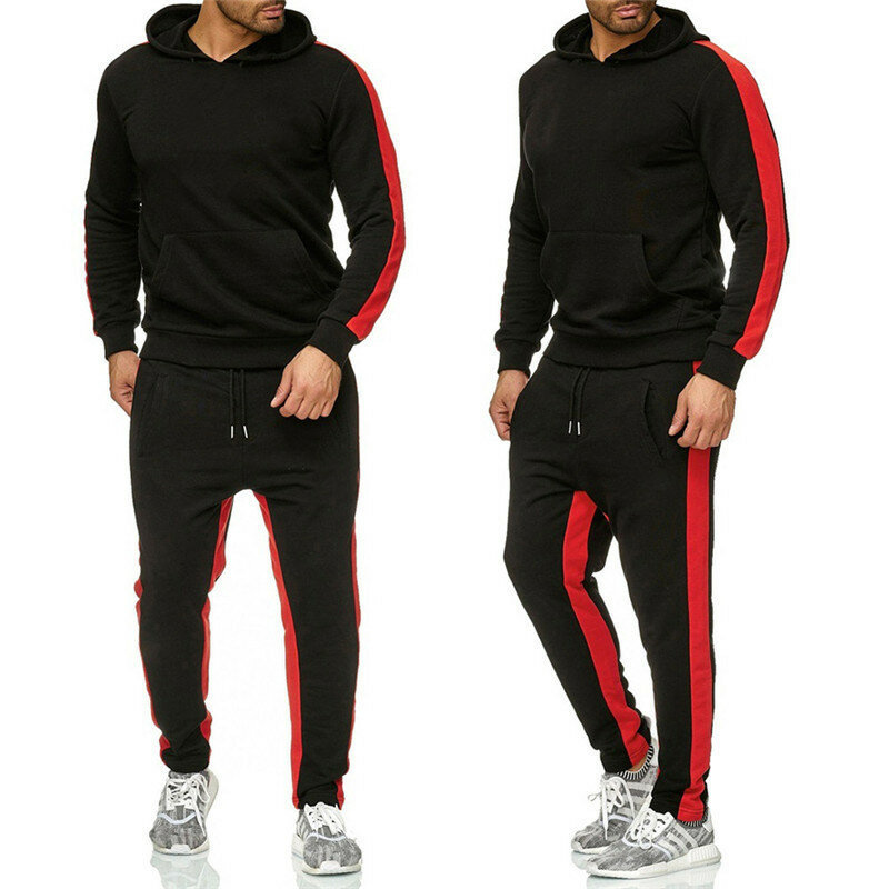2023 abbigliamento sportivo moda uomo tuta da jogging tuta sportiva con cappuccio a righe da uomo con cappuccio + pantaloni sportivi abbigliamento sportivo