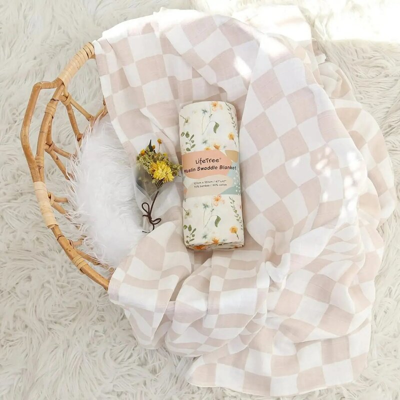 2 Pack LifeTree Muslin Swaddle Blankets 120cm Neutral Soft Baby Swaddling Wrap Nursery Receiving Blanket for Boys & Girls Unisex