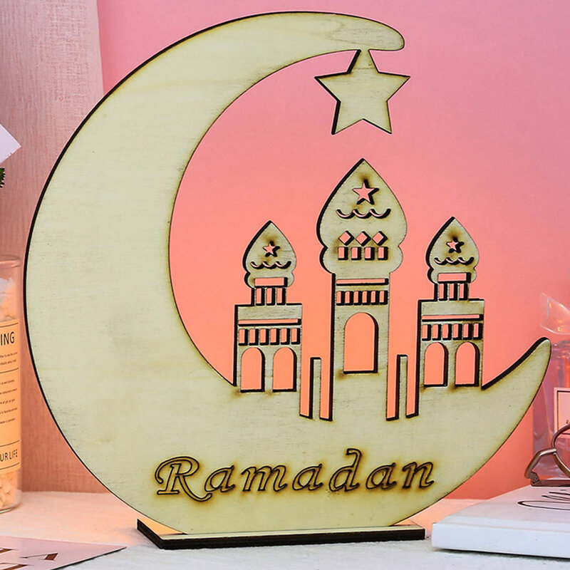 2022 Idul Fitri Lampu Bulan Kayu Bintang Bulan Lampu LED Perlengkapan Pesta Muslim Islam Dekorasi Meja Ramadhan untuk Rumah