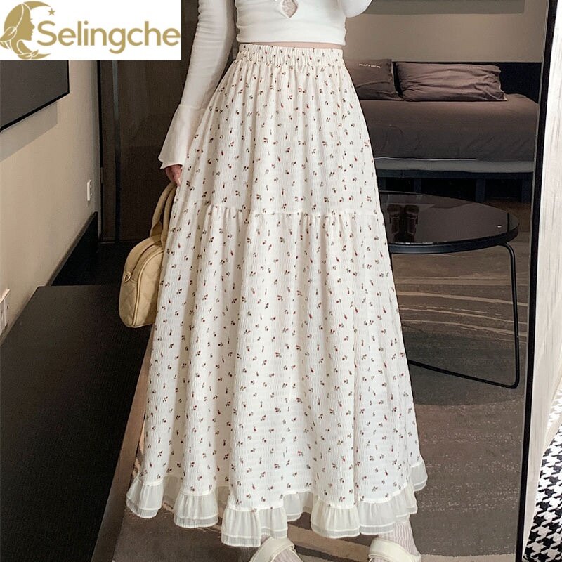 2024 New White Floral Skirt with High Waist Mid Length Design for Spring and Summer Niche Long Skirt Irregular Fairy Skirt