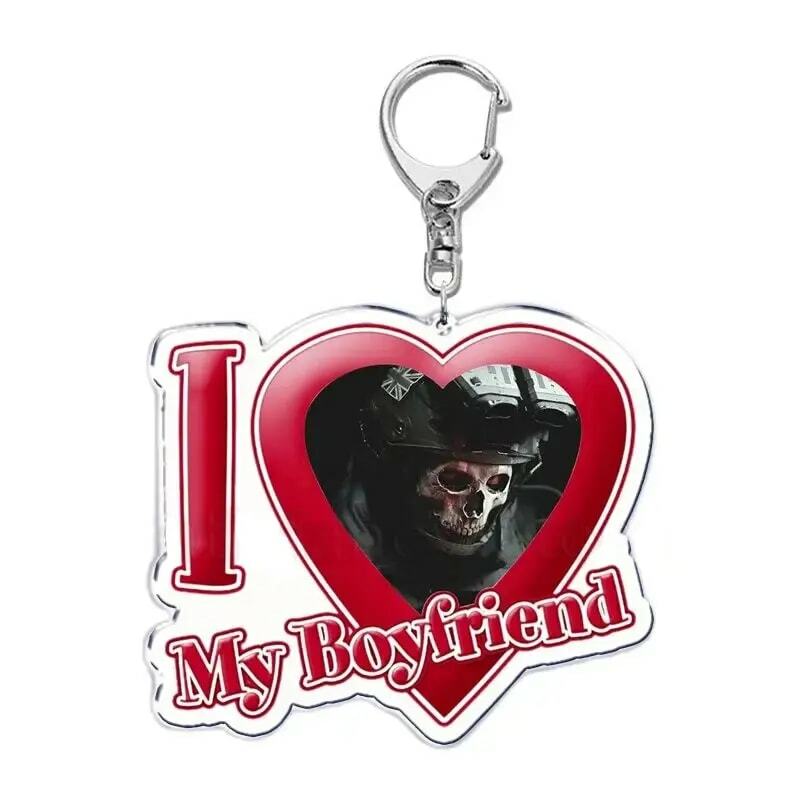 Creative I Love My Boyfriend Heart Acrylic Key Chain Pendant Game Leon Ghost Bf Key Ring Keychains for Bag Pendant Jewelry Gift