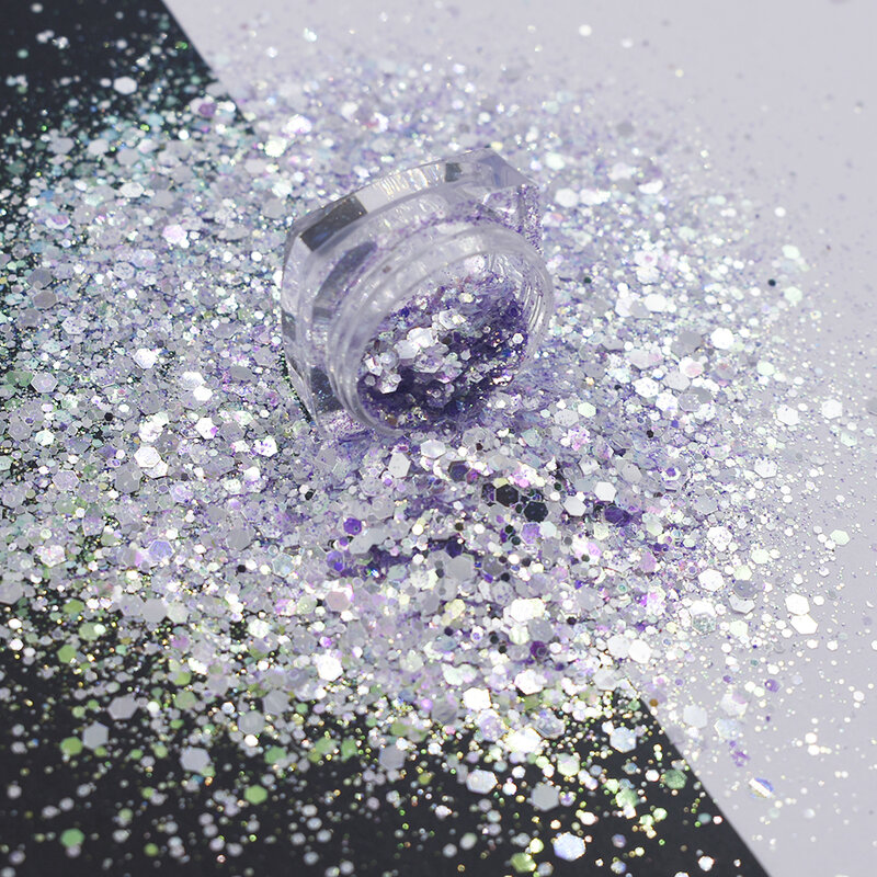 10 g/saco faísca holográfica prata misturada glitter arte do prego lantejoulas espelho chunky flocos paillette manicure diy supplie acessórios