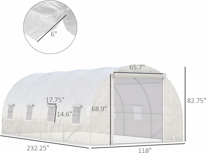 Estufa de túnel walk-in com porta com zíper e 8 janelas mesh, grande jardim Green House Kit, aço galvanizado, 19x10x7 pés