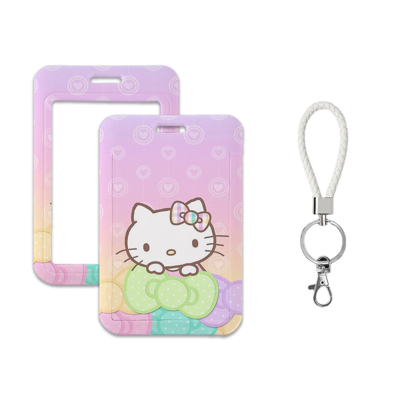 W Sanrio Cartoons Card Holder Hello Kitty custodia protettiva studente Hanging Neck Rope PVC cordino ID Card Cover porta carte d'identità