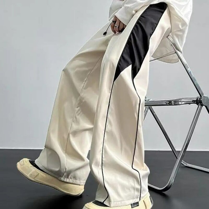 กางเกงวอร์มเอวยางยืด celana Panjang Kolor ขากว้างของผู้ชาย, กางเกงวอร์มเอวยางยืดสีตัดกัน