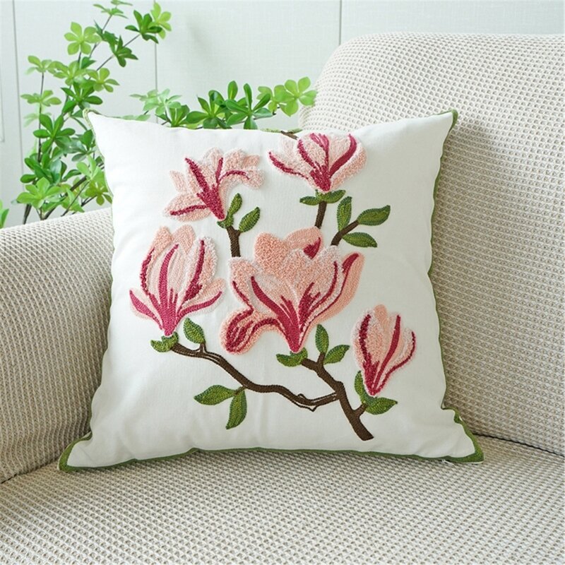 Leaves Embroidery Throw Pillow Cover 18x18inch Decorative Flower Cushion Covers for Sofa Couch Bedroom Pillow Case DropShipping