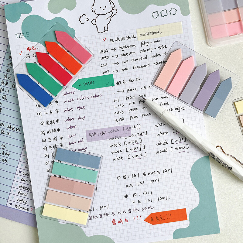 1 pçs índice fino adesivos notas de memória tag livro marcador de ponto pet cor transparente nota pegajosa pastel adesivo material escolar
