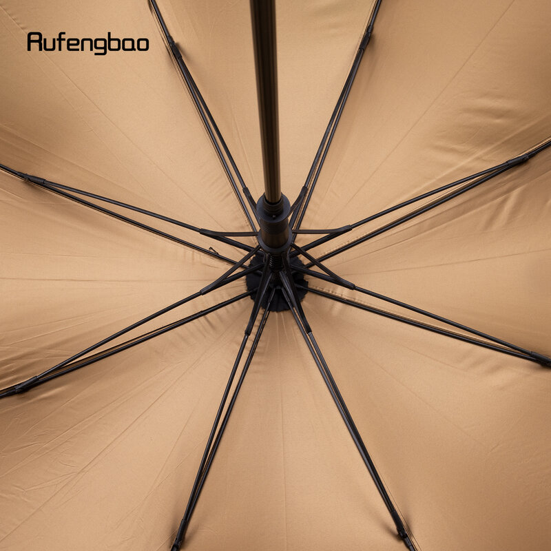 Black Automatic Windproof Umbrella, Wooden Handle 8 Bones Long Handle Enlarged Umbrella for Both Sunny and Rainy Days 96cm