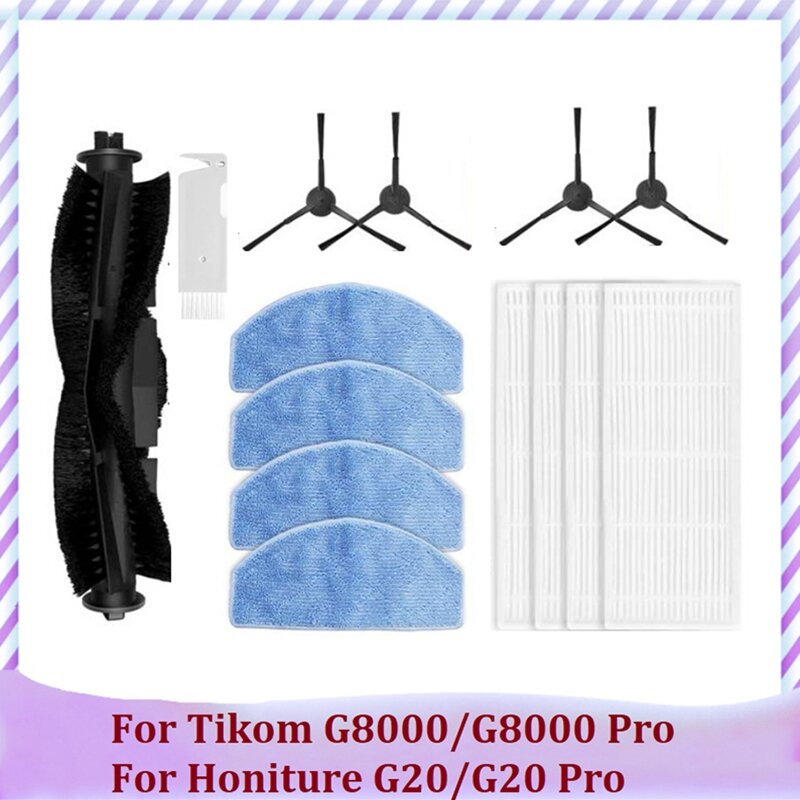 Piezas para aspiradora Tikom G8000/G8000 Pro / Honiture G20/G20 Pro, cepillo lateral principal, filtro Hepa, paño de fregona