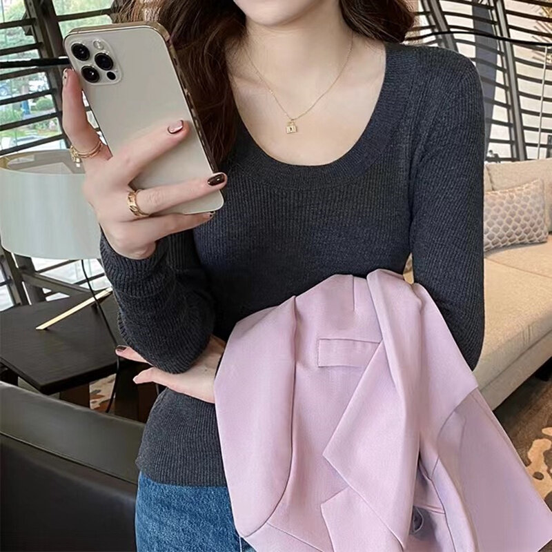 O-Neck Knit Pullover Sweater Woman Long Sleeve Top Casual Bottom Shirt Ladies Slim Jumpers For Women 2023 Autumn Winter Clothing