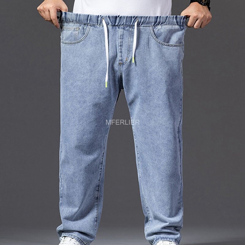 Summer Spring Large Size Jeans For Men Waist 140cm Cotton Loose Trousers 44 46