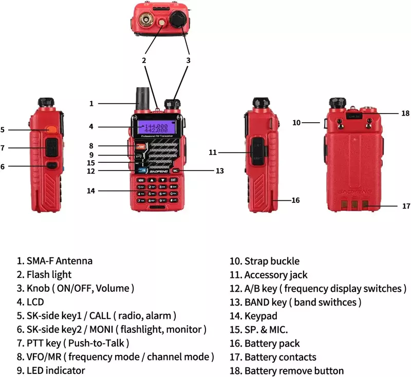 Baofeng UV-5R 플러스 전문 워키토키 양방향 라디오, 장거리 C 타입 핸드셋, 야외 호텔 물류