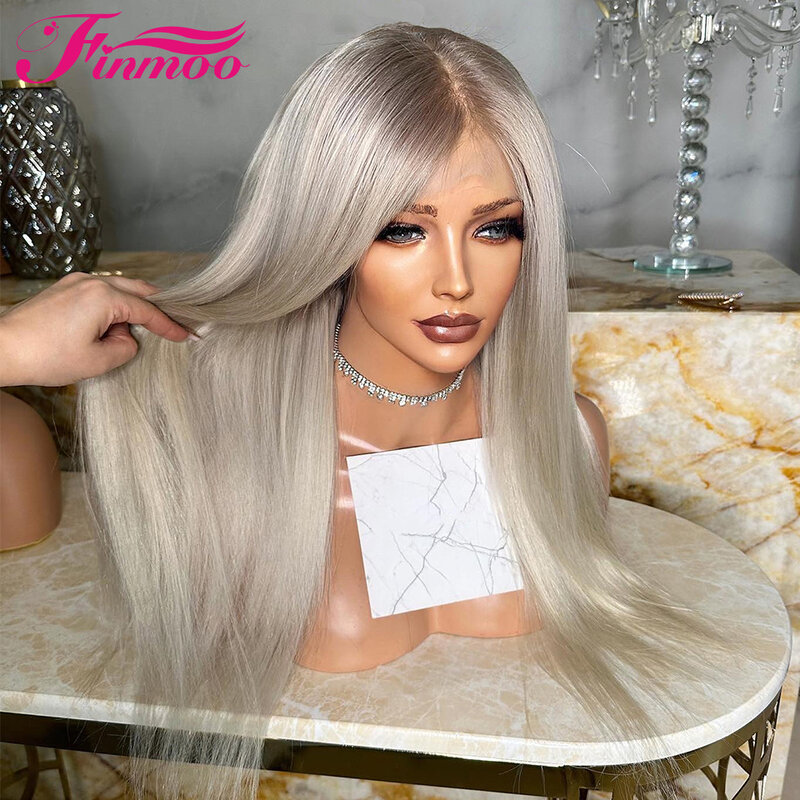 Wig Frontal Ash Blonde berwarna renda lurus Wig rambut manusia Remy Brazilian untuk Wig penutupan renda transsel HD tanpa lem untuk wanita