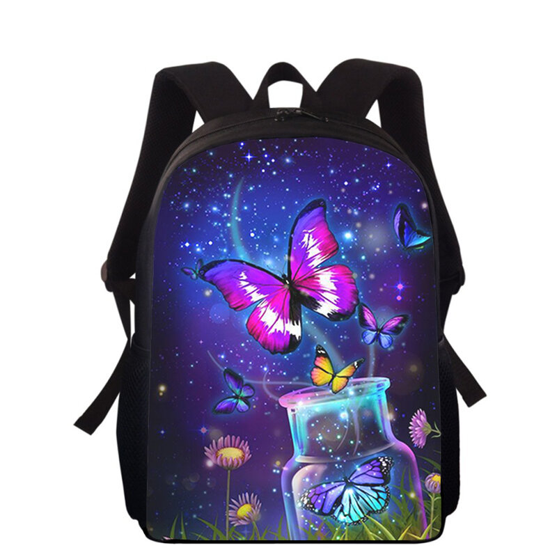 Детский рюкзак с бабочкой и синей акварелью, 16 дюймов, ранцы для учеников начальной школы