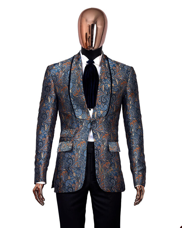 Exquisitos trajes de esmoquin de satén de algodón para hombre, chal de flores, solapa, un botón, personalizado, 2 piezas, Blazer, pantalones, a medida, precioso