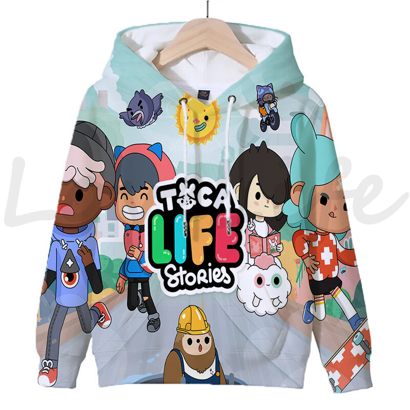 Toca Life World-Sudadera con capucha para niños y niñas, ropa de abrigo de dibujos animados de Anime 3D, Jersey informal, Top de Boca, otoño