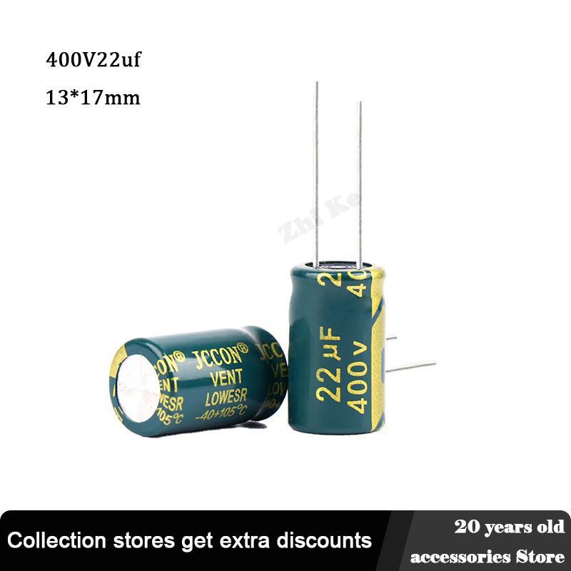 Capacitor eletrolítico de alumínio 22 uf 400 v capacitores elétricos de alta frequência 400 10 pces 20% v 22 uf 13*17mm baixo esr