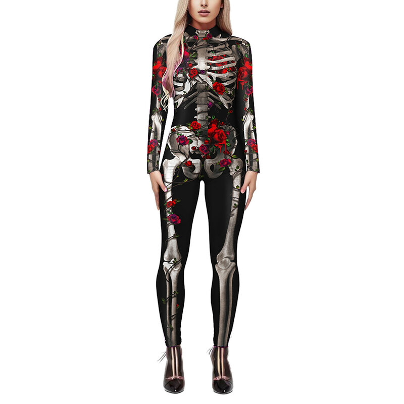 Women's Role-Playing Bodysuit Sexy 3D Printed COS Clothing For Women Round Neck Long Sleeved Long Pant Tight Fitting Jumpsuit