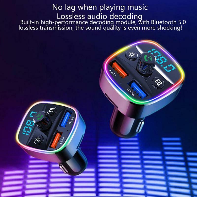 Car FM Transmitter Fast Charge Car Charger Car Ambient Light Wireless MP3 Player For Musical U Disks USB Drive Audio Players