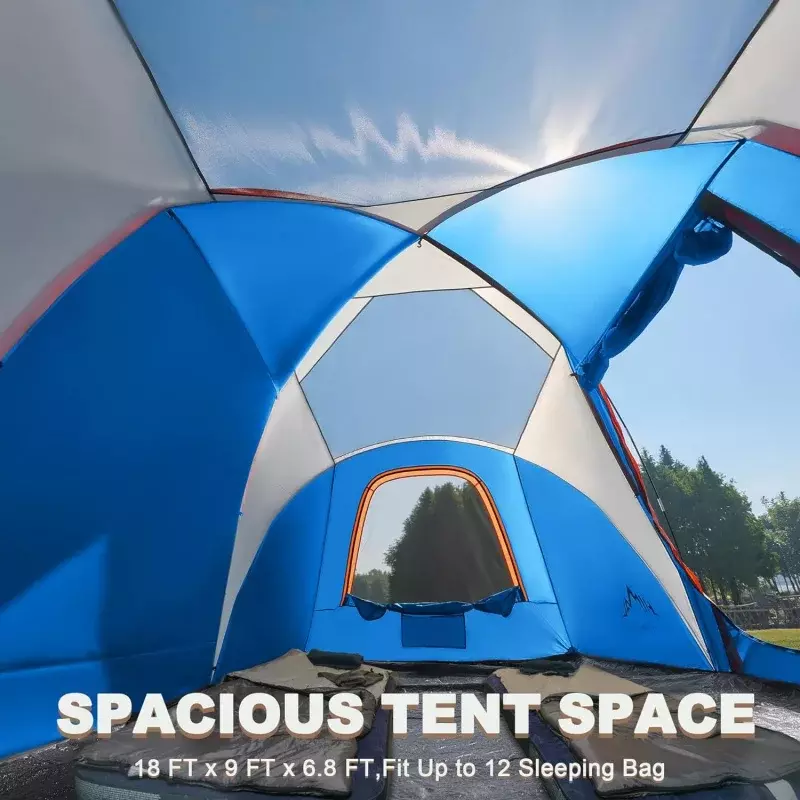 10 Person Family Tents for Camping Waterproof, Music Festival, Parties,2 Room Big Tent with 4 Large Mesh Windows, Double Layer,