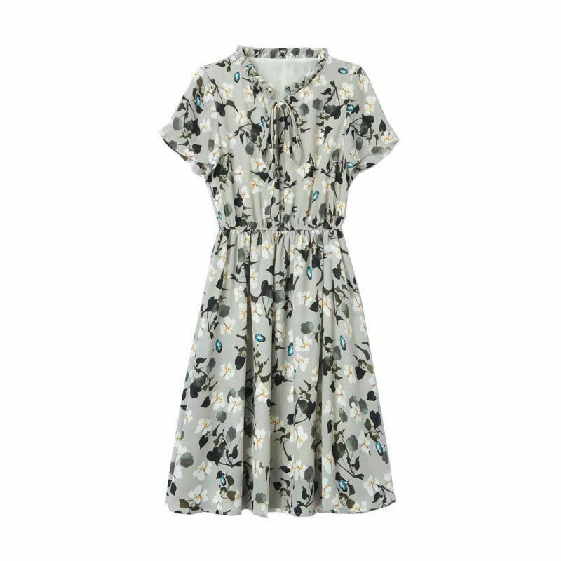 Fashion Empire Floral Print Short Sleeve V-neck Dress Hot Selling Casual Popularity Wild Refreshing Skirt Women's Clothing 2022