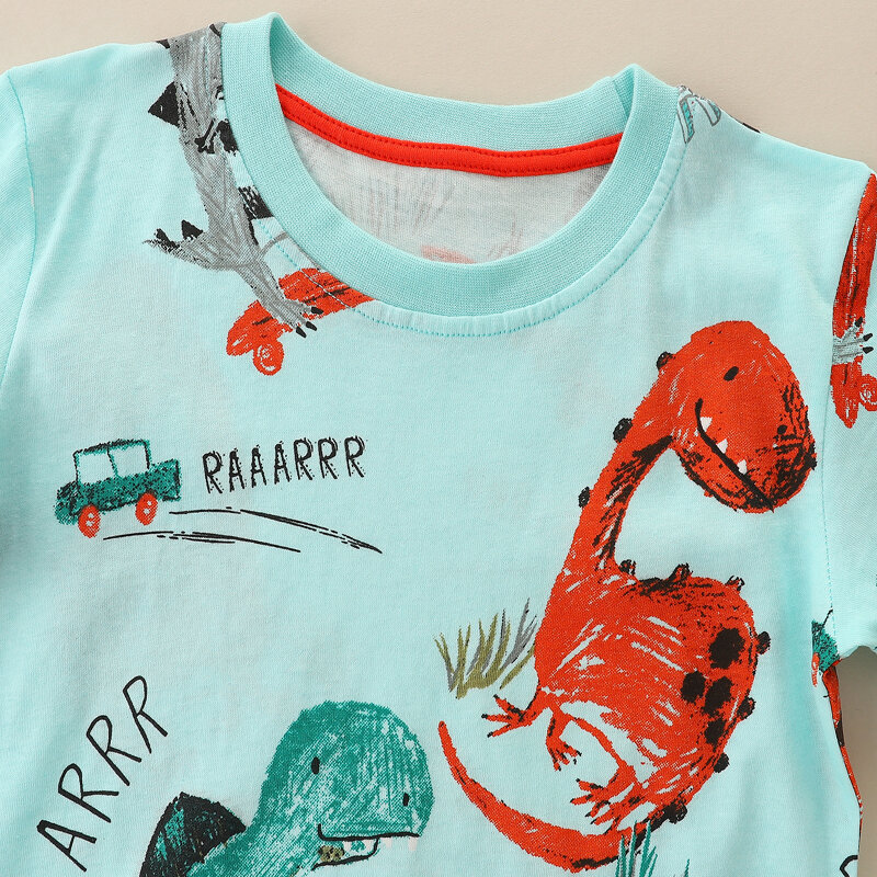 Little MAVEN 2024เสื้อฤดูร้อนใหม่เสื้อยืดเด็กการ์ตูนไดโนเสาร์แฟชั่นเสื้อผ้าเด็กเสื้อยืดทารกชาย