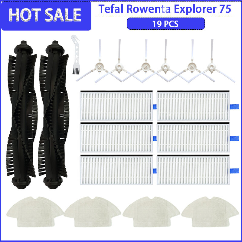 Brosse latérale à rouleau et filtre HEPA pour la série Tefal Rowenta Explorer 75, serpillière, chiffon, pièces de rechange, accessoires, RG7687, RR7687WH