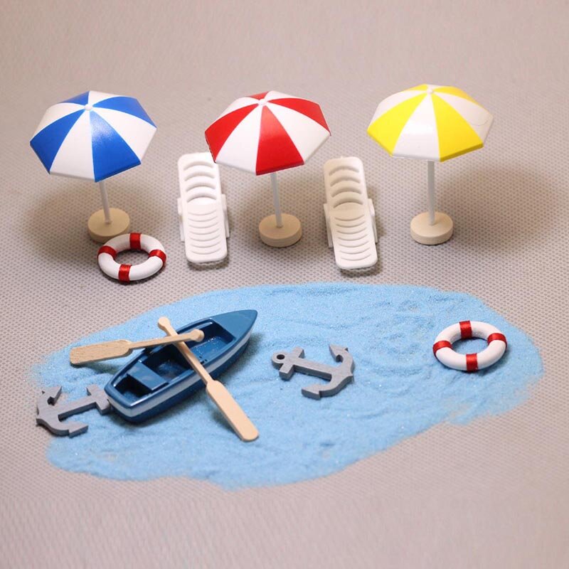 Summer Beach Landscape Seascape ornamenti barca Starfish ombrellone salvagente sedia modello miniatura decorazione terrario fai da te