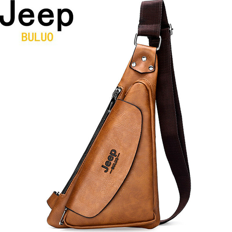 JEEP BULUO Breast Package Men Shoulder Crossbody Bag Leisure Waterproof and Hard-Wearing Split Leather Travel Male Bags