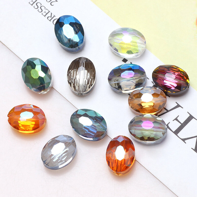 10pcs 12x9mm Mixed Oval Shape Faceted Crystal Glass Loose Beads For Jewelry Making DIY Crafts Findings