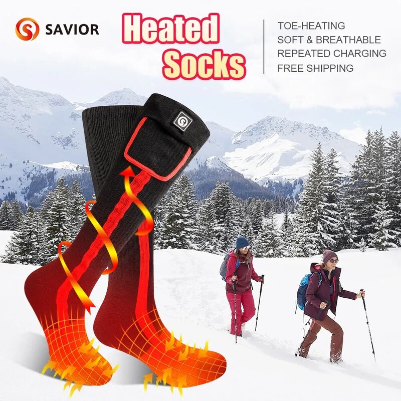 Брендовые зимние носки с подогревом, перезаряжаемые носки с подогревом 2200 мАч, теплые уличные теплые сапоги с подогревом для снегохода, зимних лыж