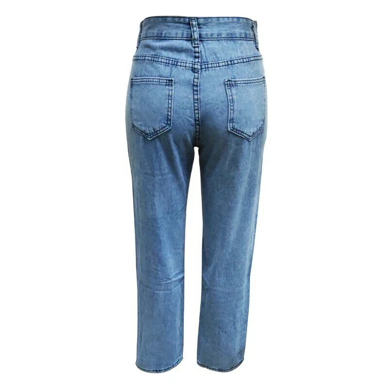 Jeans rasgado de nove pontos feminino, elástico na cintura, solto, estilo coreano, cintura média e alta, harém versátil, primavera e verão