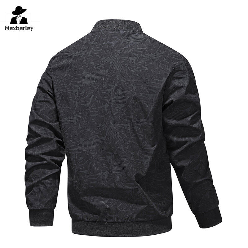 Giacca da Baseball Casual da uomo 2024 autunno cerniera di alta qualità con stampa foglia d'acero giacca antivento da caccia cappotto da aviatore sciolto