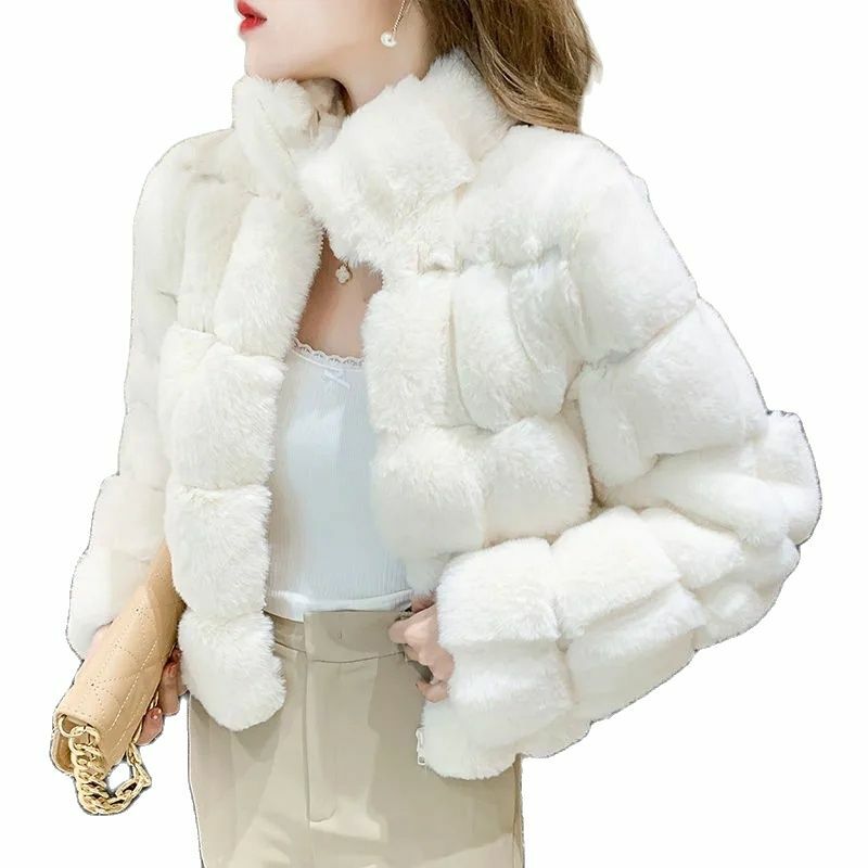 Casaco de vison do falso feminino 2022 outono inverno engrossar casaco quente senhoras gola curta casual casaco de pele macia