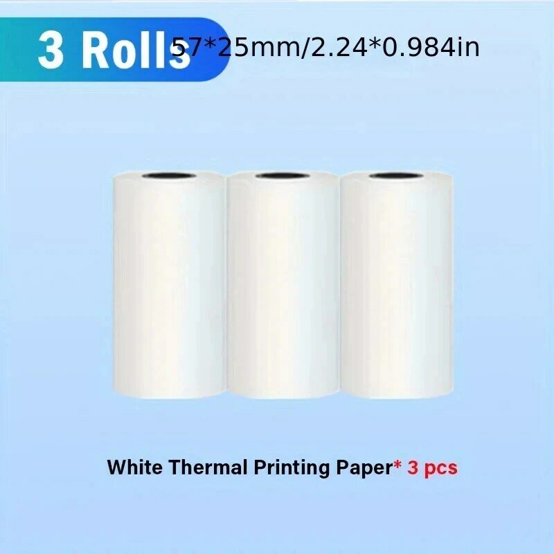لفات ورق طابعة صغيرة قابلة للطباعة ، ملصق حراري أبيض ، حساس للحرارة ، 57x25mm