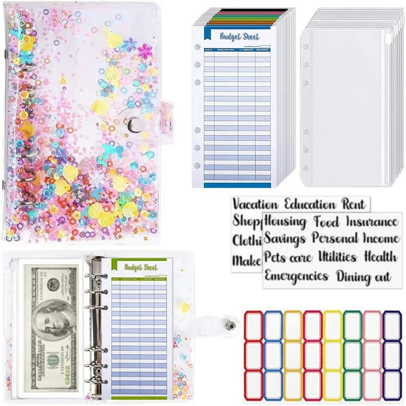 A6 Pink Shell Soft Budget Binder Notebook con buste per contanti con cerniera e foglio di Budget per le spese per l'organizzatore del pianificatore a risparmio di denaro