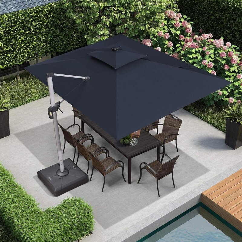 Ombrello rettangolare a LED a energia solare doppio Top Deluxe ombrello da appendere ombrello da mercato all'aperto ombrelloni da giardino blu Navy