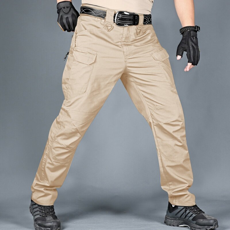 Calças táticas multi-bolsos impermeáveis para homens, roupas de trabalho ao ar livre, calças de carga Ripstop, macacão solto