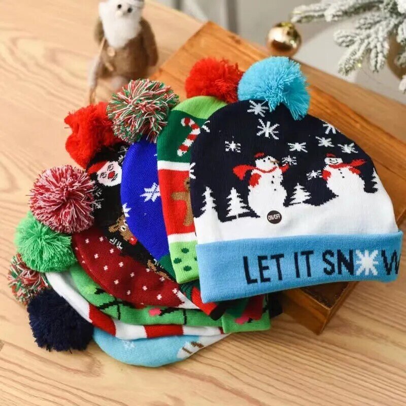 قبعة عيد الميلاد محبوك LED للأطفال والكبار ، قبعة سانتا مع LED ، هدية حفلة عيد الميلاد ، السنة الجديدة ، لطيف ، الشتاء ، 2023 ، 2024