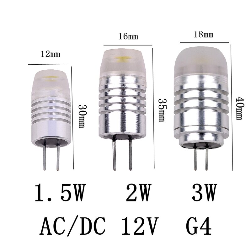 LED MINI G4 AC/DC 12V a bassa potenza 1.2W 1.4W 2W 3W ad alta efficienza luminosa senza stroboscopio per lampadario di cristallo cucina studio wc