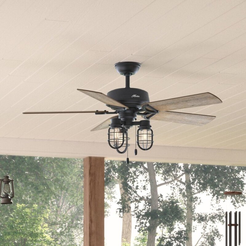 Starklake Indoor ou Outdoor Teto Fan Company, 3 Lâmpadas LED Edison, Pull Chain Control, rústico, 50409, 52"