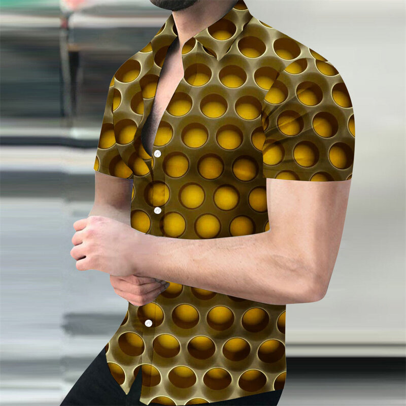 Мужская Повседневная рубашка с коротким рукавом, летняя рубашка с цифровым 3D-принтом пещер, отложным воротником